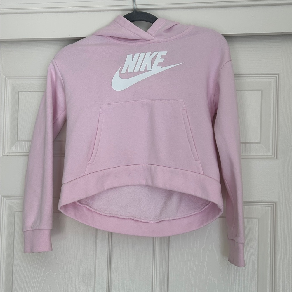 Nike Pink Cropped Hoodie with Logo, Medium